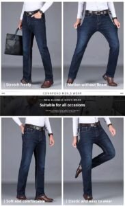 Apple men's jeans men's autumn and winter thick loose straight high-waisted stretch middle-aged autumn thick trousers casual spot