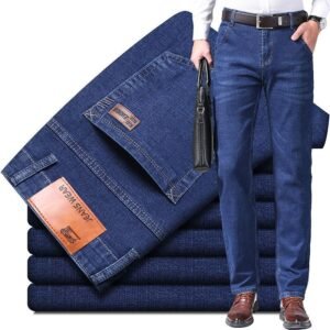Thickened jeans for men's straight-leg casual pants, business loose, durable men's pants for work sites, casual versatile American mid-waist