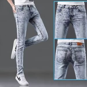 Blue snow jeans for men, summer thin slim-fit skinny pants, men's spring-autumn trendy Korean style stretch casual pants