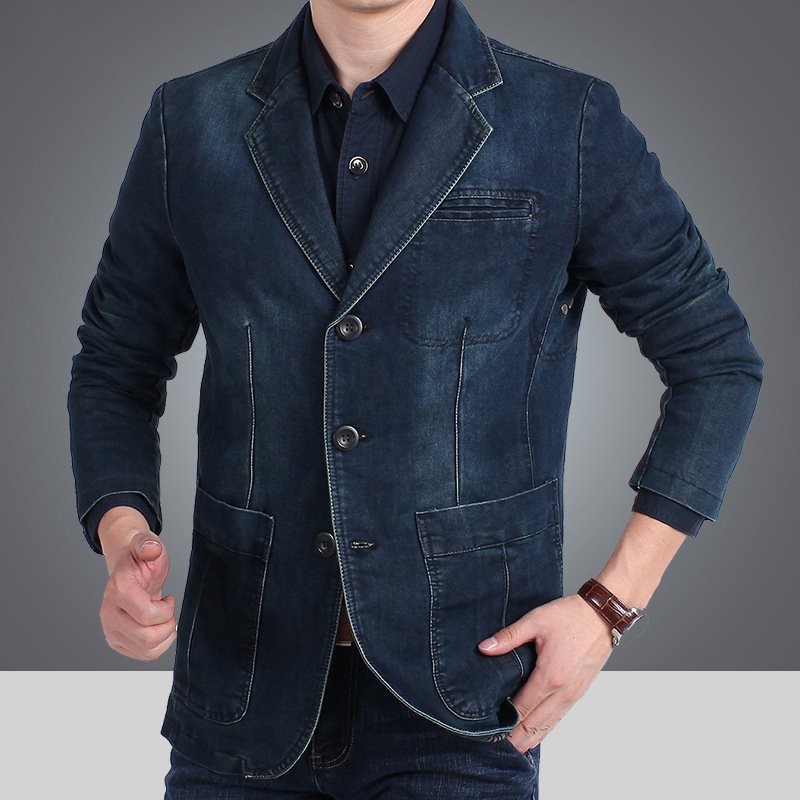 Spring and autumn new casual denim blazer, men's handsome trendy brand slim solid color blazer, fashion top jacket - Image 9