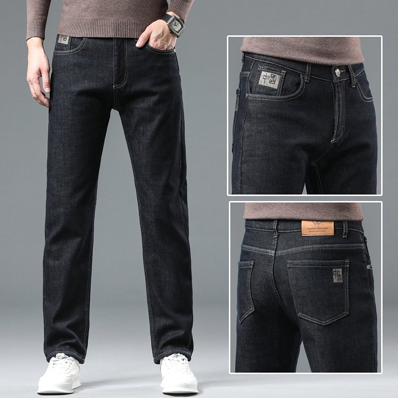 Xintang lamb wool velvet jeans men's autumn and winter loose straight thick warm casual men's pants wholesale - Image 3