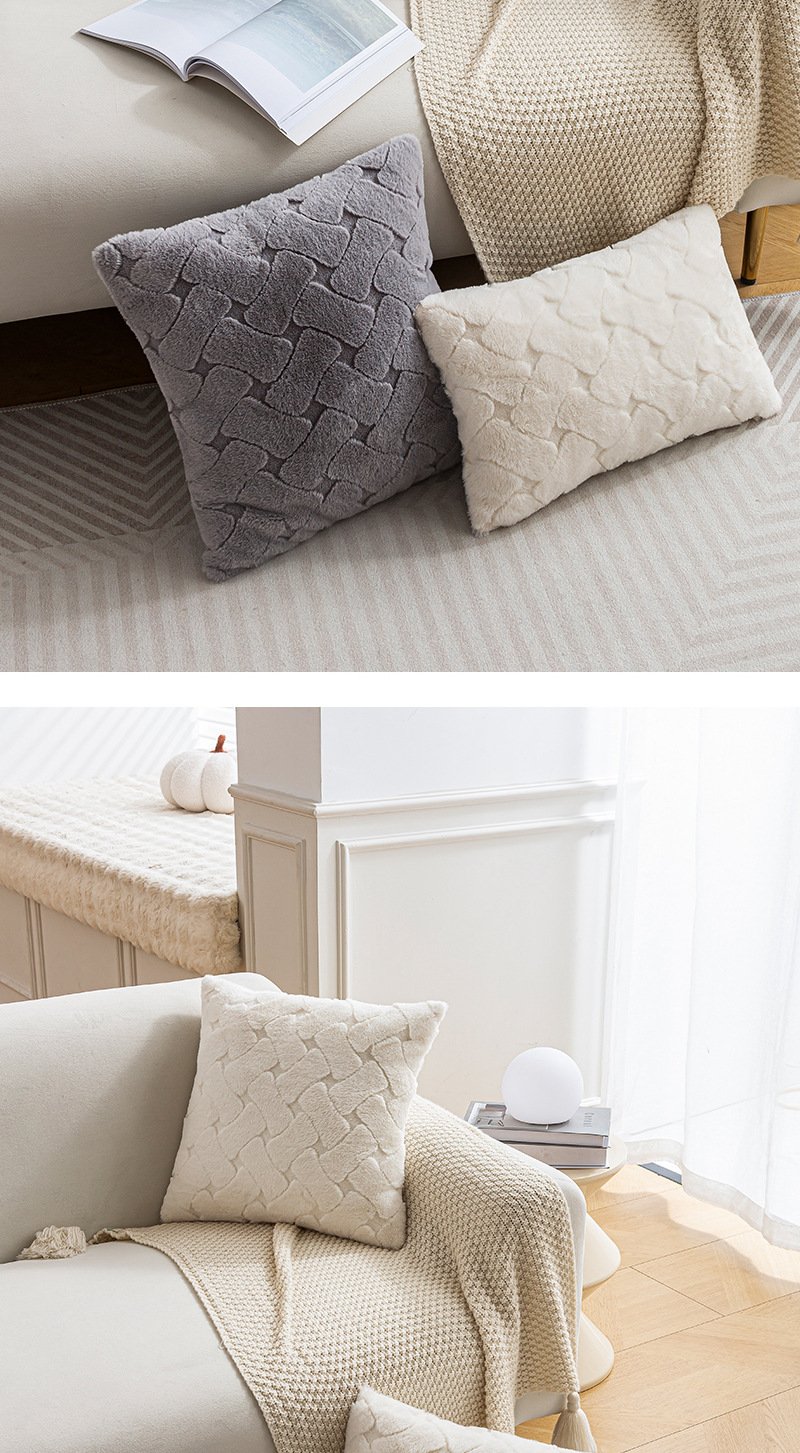 ins style imitation rabbit fur pillow autumn and winter home fabric sofa decoration cushion bedroom bay window pillow case wholesale - Image 5