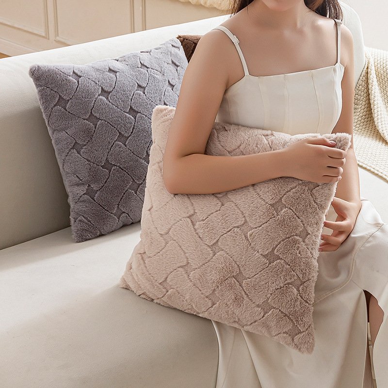 ins style imitation rabbit fur pillow autumn and winter home fabric sofa decoration cushion bedroom bay window pillow case wholesale - Image 8