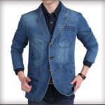 Spring and autumn new casual denim blazer, men's handsome trendy brand slim solid color blazer, fashion top jacket