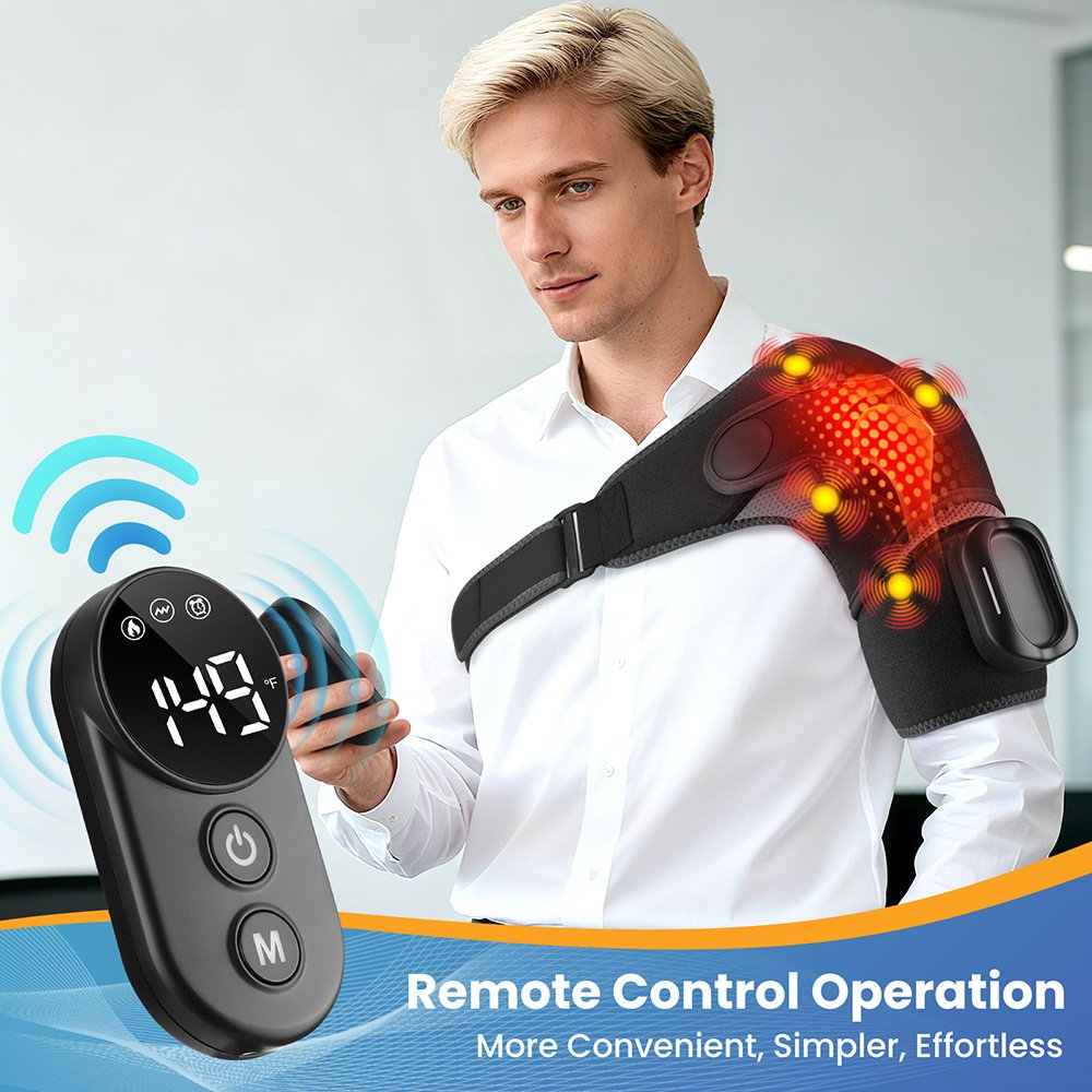 Cross-border electric heating remote control massage shoulder support with heating therapy device, red light heating vibrating shoulder massager - Image 2