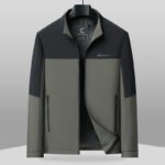 Color-block new middle-aged and elderly men's dad stand collar zipper business casual jacket, grandpa autumn jacket men's wear