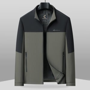 Color-block new middle-aged and elderly men's dad stand collar zipper business casual jacket, grandpa autumn jacket men's wear