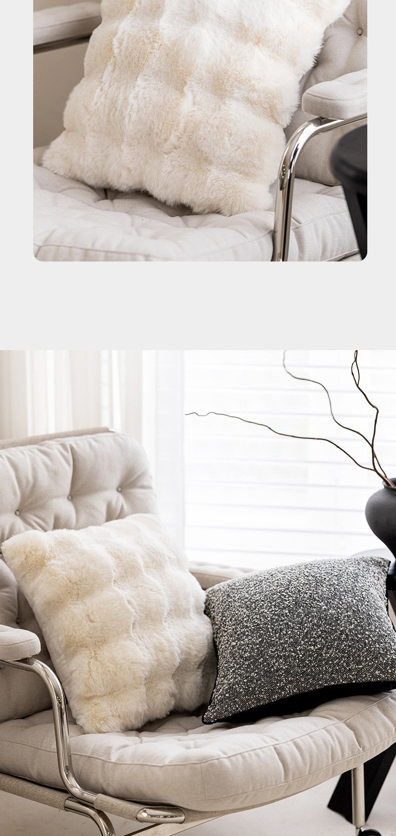 Modern simple black and white chenille jacquard cushion pillow, French light luxury home sofa, bedroom soft furnishing pillow