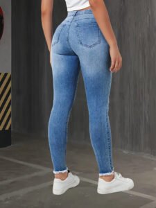 Amazon WISH cross-border foreign trade new stretch hole slim fit small foot women's jeans fashion trousers women's clothing