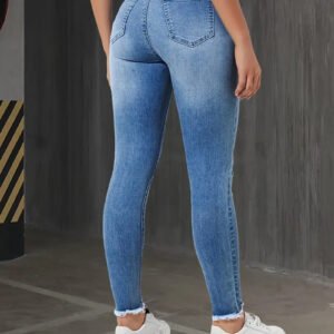 Amazon WISH cross-border foreign trade new stretch hole slim fit small foot women's jeans fashion trousers women's clothing