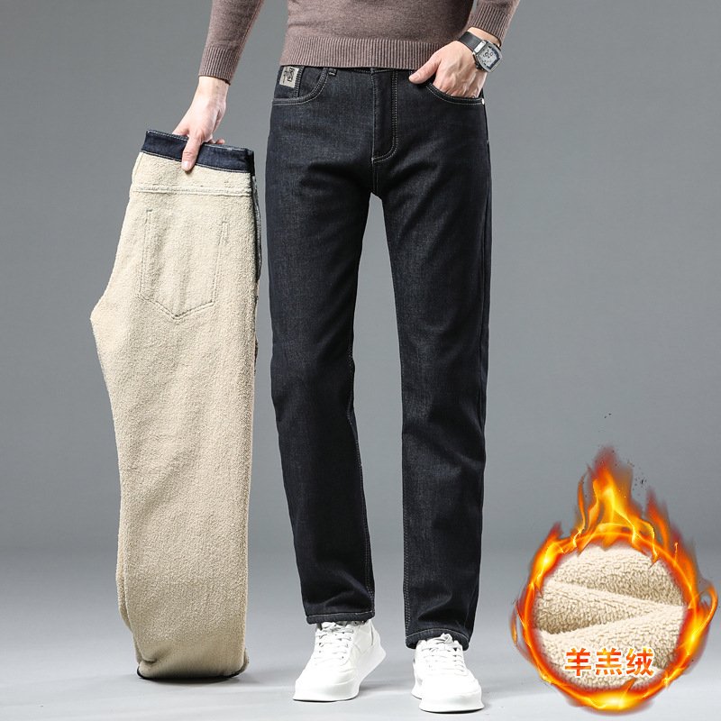 Xintang lamb wool velvet jeans men's autumn and winter loose straight thick warm casual men's pants wholesale - Image 4