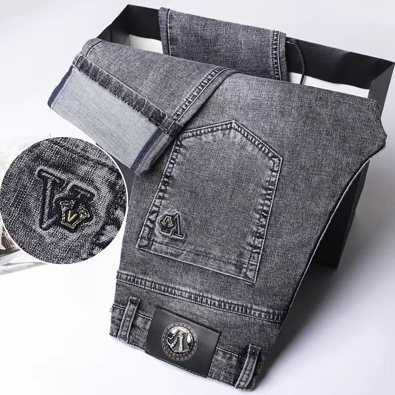 Spring/Autumn New Stretch Jeans for Men, Trendy Loose Slim Fit Straight Leg Business Men's Casual Pants for Summer