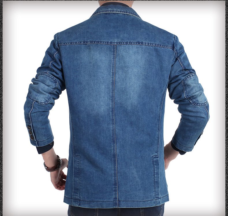 Spring and autumn new casual denim blazer, men's handsome trendy brand slim solid color blazer, fashion top jacket - Image 2