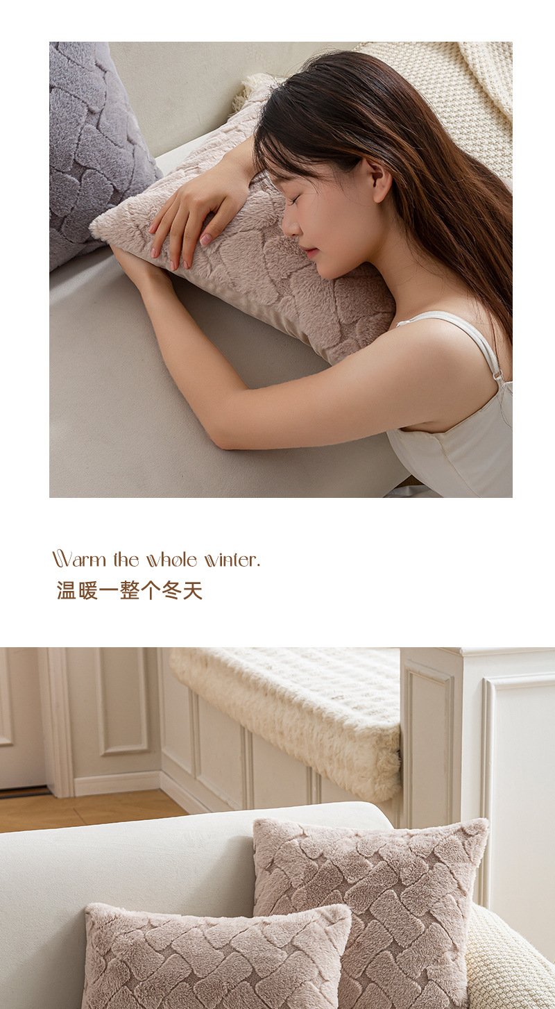 ins style imitation rabbit fur pillow autumn and winter home fabric sofa decoration cushion bedroom bay window pillow case wholesale - Image 2