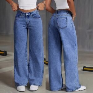 Foreign trade new Amazon cross-border hot-selling jeans, women's sweet and spicy high-waisted straight loose casual pants
