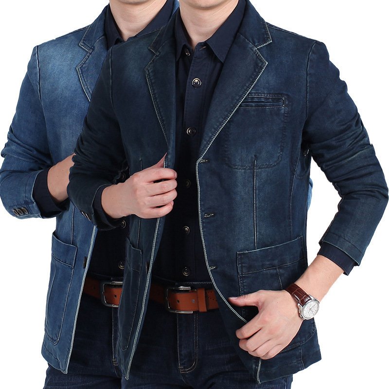 Spring and autumn new casual denim blazer, men's handsome trendy brand slim solid color blazer, fashion top jacket - Image 6