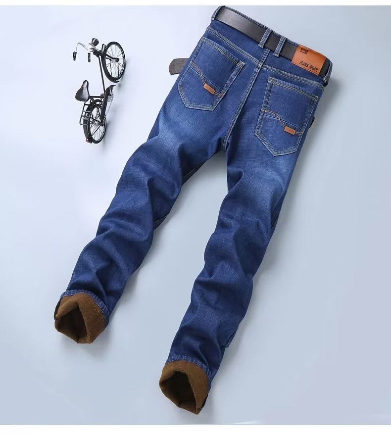 Cross-border men's jeans fall and winter fleece loose straight and thickened business casual men's trousers business casual style - Image 5