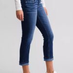 New women's embroidered double-button denim pants, fashionable slim-fit jeans