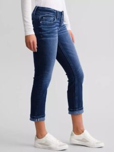 New women's embroidered double-button denim pants, fashionable slim-fit jeans
