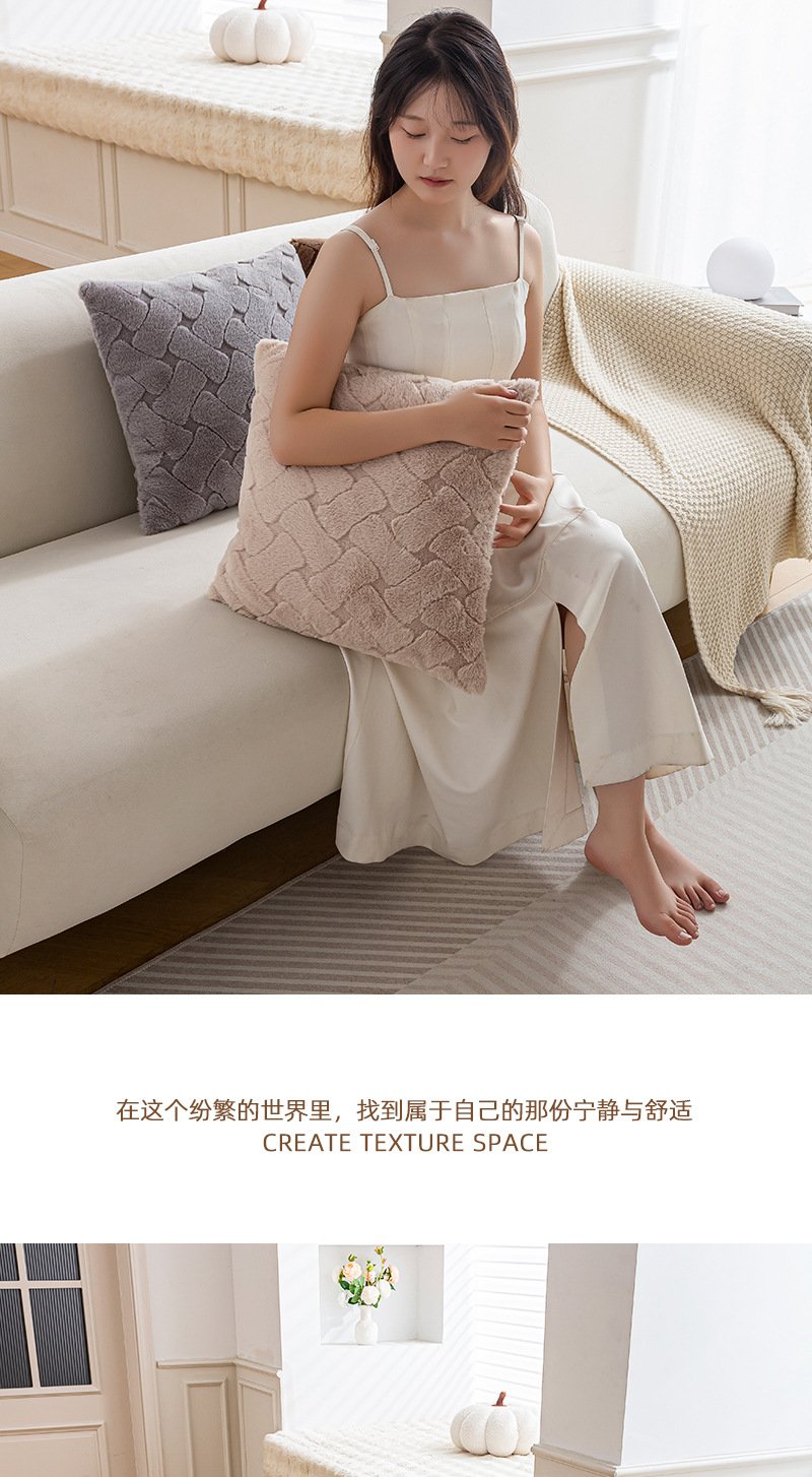 ins style imitation rabbit fur pillow autumn and winter home fabric sofa decoration cushion bedroom bay window pillow case wholesale - Image 3