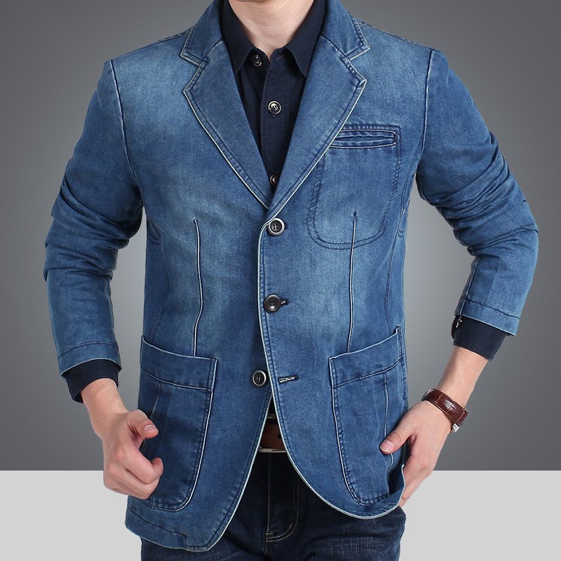 Spring and autumn new casual denim blazer, men's handsome trendy brand slim solid color blazer, fashion top jacket - Image 8