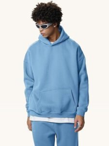 High Street casual fleece-lined drop shoulder sweatshirt, solid color decorative autumn/winter hoodie, European and American cross-border hoodie for men