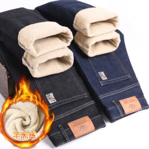 Xintang lamb wool velvet jeans men's autumn and winter loose straight thick warm casual men's pants wholesale