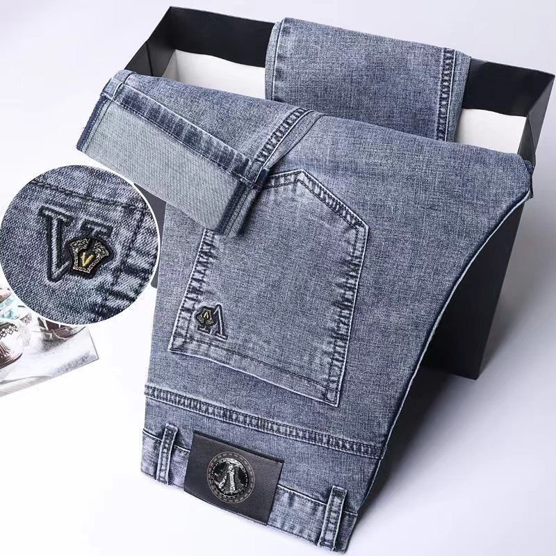 Spring/Autumn New Stretch Jeans for Men, Trendy Loose Slim Fit Straight Leg Business Men's Casual Pants for Summer - Image 2