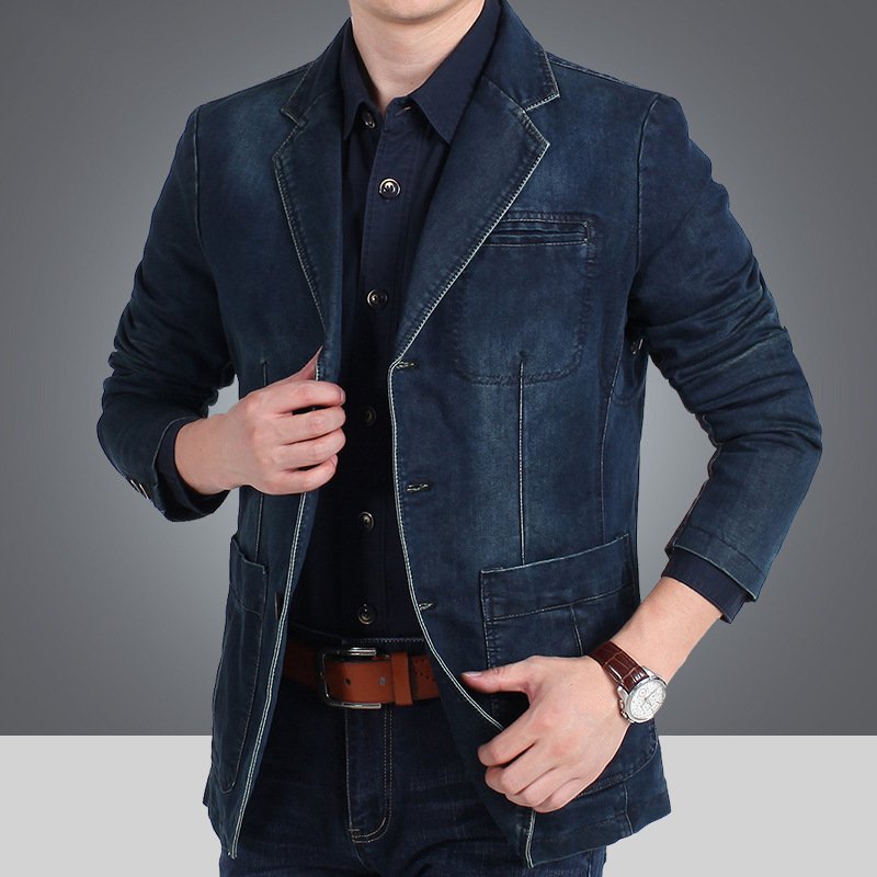Spring and autumn new casual denim blazer, men's handsome trendy brand slim solid color blazer, fashion top jacket - Image 7