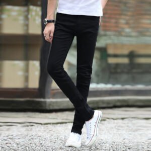 Spring and autumn stretch jeans men's slim small feet casual straight pants korean trend black work pants wholesale