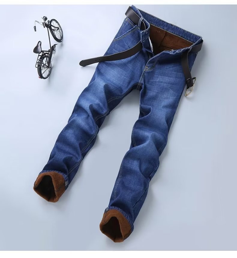Cross-border men's jeans fall and winter fleece loose straight and thickened business casual men's trousers business casual style - Image 4