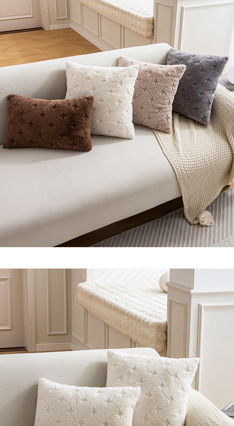 ins style imitation rabbit fur pillow autumn and winter home fabric sofa decoration cushion bedroom bay window pillow case wholesale - Image 4