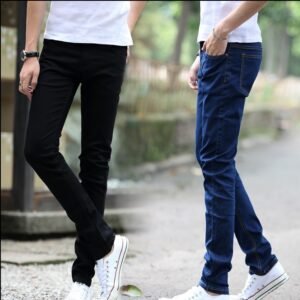 Pure black jeans, men's autumn and winter stretch tight small foot Korean version trendy casual trousers, versatile and slim