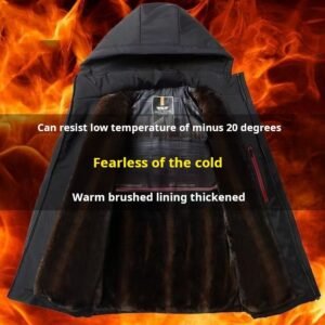 Fleece thickened winter coat men's cotton clothes removable hat cold cotton jacket dad clothes middle-aged male parka