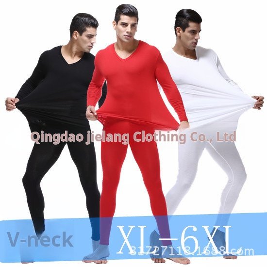 Modal thermal shirt and pants men's V-neck thin set, basic base layer warm men's underwear set, extra size and size