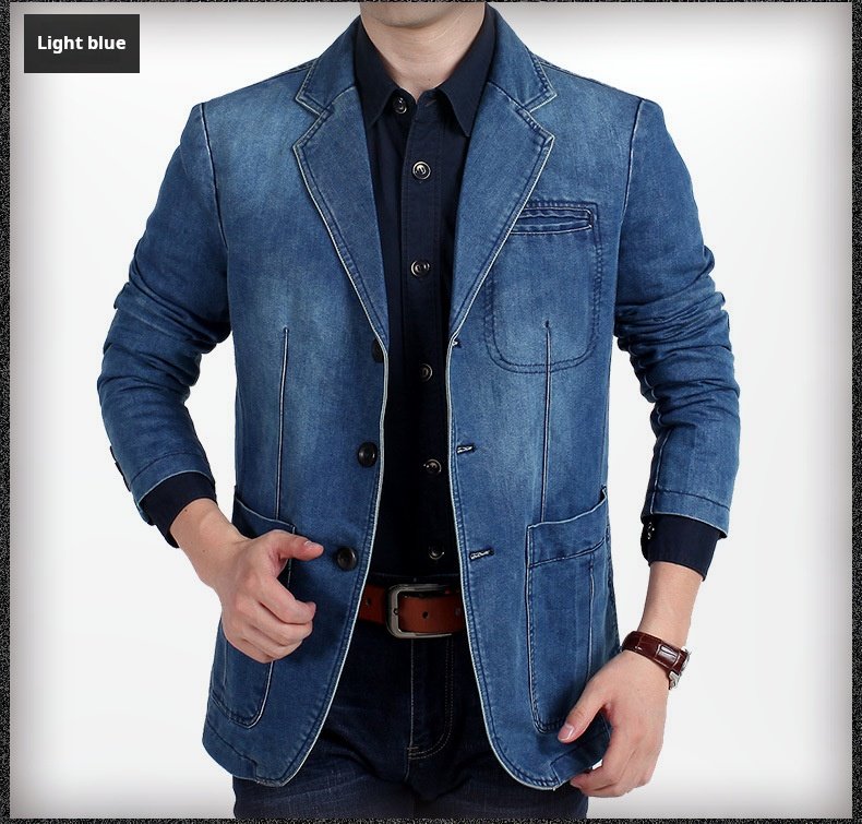 Spring and autumn new casual denim blazer, men's handsome trendy brand slim solid color blazer, fashion top jacket - Image 4