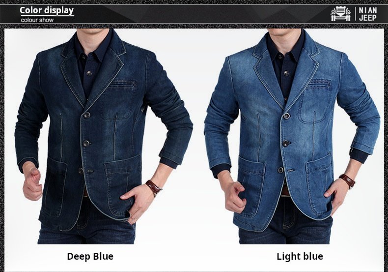 Spring and autumn new casual denim blazer, men's handsome trendy brand slim solid color blazer, fashion top jacket - Image 5